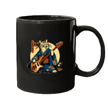 Discover Japanese Samurai Cat Playing The Bass Mugs