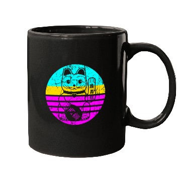 Discover Japanese Maneki Neko Lucky Cat Distressed Mugs