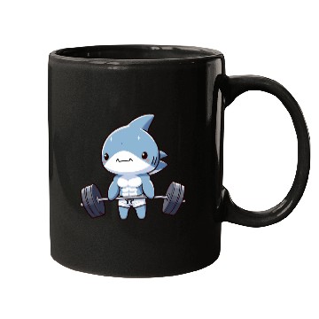 Discover Cute Muscular Shark Weightlifting Funny Workout Mugs