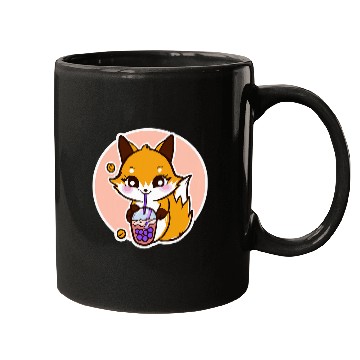 Discover Anime Fox Drinking Boba Milk Bubble Tea Kawaii 3 Mugs