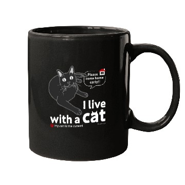 Discover I live with a cat CAT Solid Black version Mugs