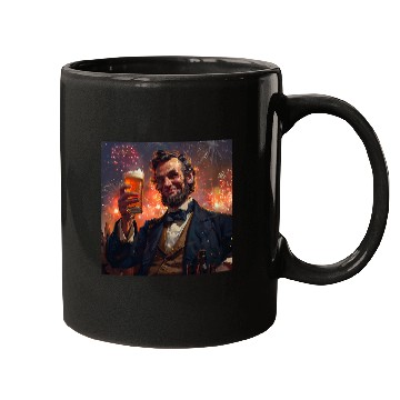 Discover Abraham Lincoln Drinking Beer Funny USA American Flag July 4 16 Mugs