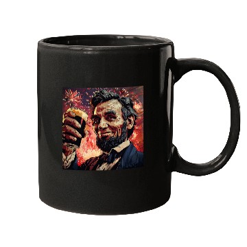 Discover Abraham Lincoln Drinking Beer Funny USA American Flag July 4 12 Mugs