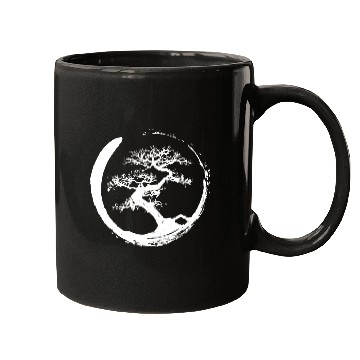 Discover Zen Bonsai Tree in Enso Circle (white) Mugs