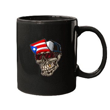 Discover Cool Puerto Rico Skull With Cap and Boricua Flag Mugs