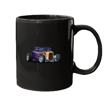Discover Vintage Hot Rod Car with Classic Flames Mugs