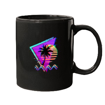 Discover Vaporwave Palm Tree Sunset 90s Glitch Aesthetic Mugs