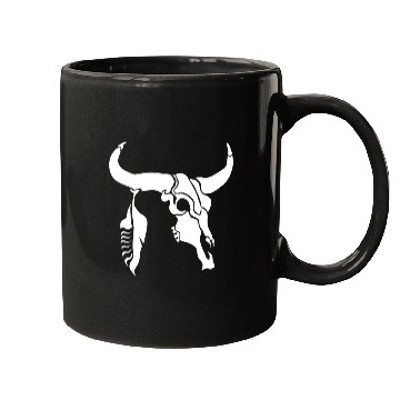 Discover Tribal White Longhorn Bull Skull w White Feather Mugs