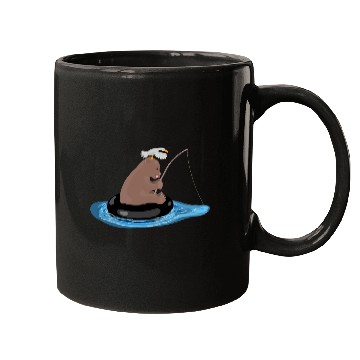 Discover Cute bear cub fishing cartoon illustration Mugs