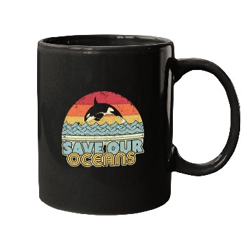 Discover Save Our Oceans Orca Whale Retro Climate Change Mugs