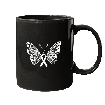 Discover Lung Cancer Awareness White Ribbon Butterfly Mugs