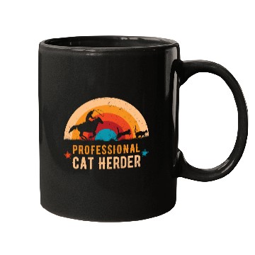 Discover Professional Cat Herder into retro sunset Mugs