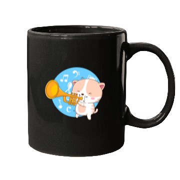 Discover Cute cat loves to play trumpet Mugs