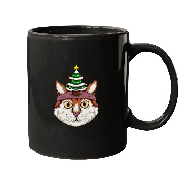 Discover Cute Cat Wearing A Christmas Tree Hat Mugs