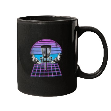 Discover Disc Golf Basket 90s Synthwave Sunset Retrowave Mugs