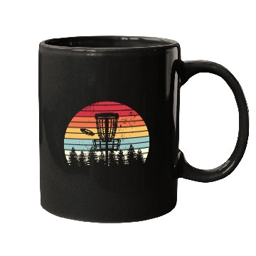 Discover Disc Golf Retro Distressed Trees Sunset Mugs