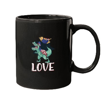 Discover Love America Cat Dinosaur USA Flag 4th Of July Mugs