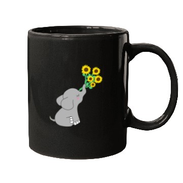 Discover Good Luck elephant holding sunflowers Mugs