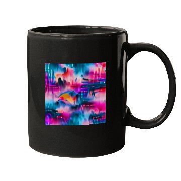 Discover Abstract watercolor pattern in retro neon colors Mugs