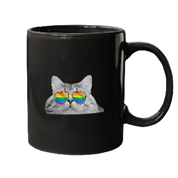Discover Funny Cat Pride LGBTQ Sunglasses Rainbow Flag Mugs
