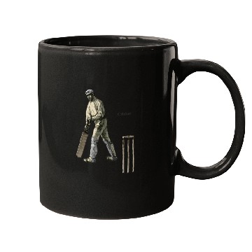 Discover Vintage Cricket Player with a Bat and Wicket URM Mugs