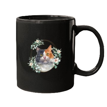 Discover Calico Cat in a Floral Gold Wreath Frame Mugs