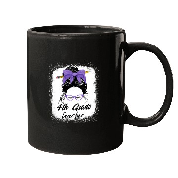 Discover 4th grade teacher messy bun back to school funny Mugs