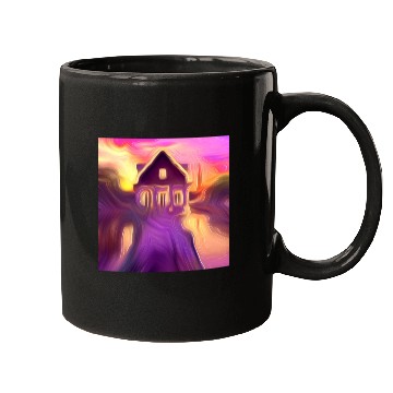 Discover sunset house digital art abstract painting Mugs