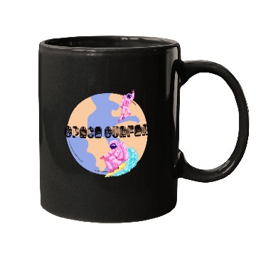 Discover Space Surfer Two Astronauts and Planet Earth Mugs