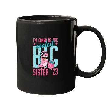 Discover Coolest Big Sister 2023 Baby Pregnancy Dino Girls Mugs