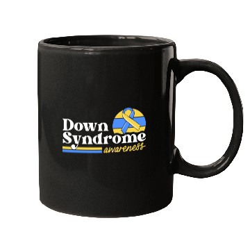 Discover Down Syndrome Awareness Retro Sunset Yellow Blue Mugs