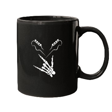 Discover Rocker Skeleton Hand Rock On Rock Star Guitar Mugs
