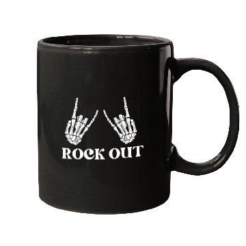 Discover rock and roll rock out skeleton hand peace sign Mugs