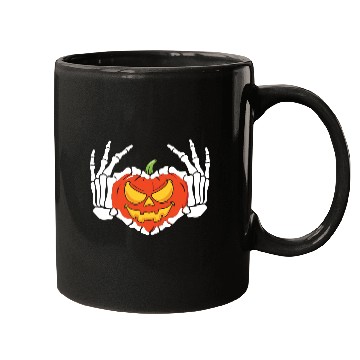 Discover Skeleton Hand Heart Sign Funny Halloween Mugs