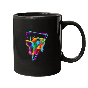 Discover Synth Cat colorful 80`s neon retrostyle Mugs
