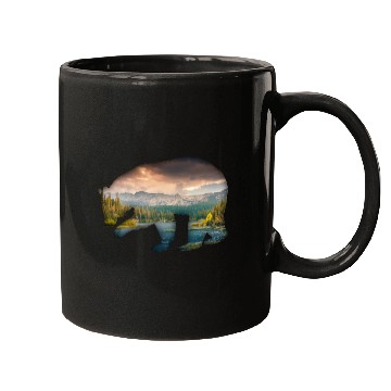 Discover Bear bear silhouette with forest fill Mugs