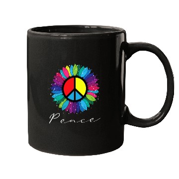 Discover Sunflower Peace Sign Rainbow LGBT Mugs
