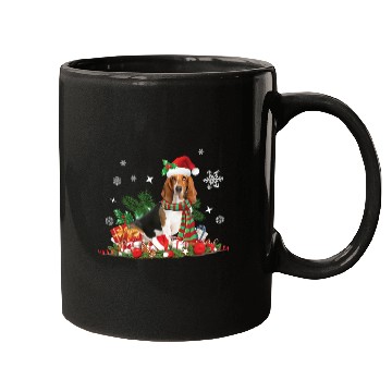 Discover Christmas Basset Hound wearing a Santa Claus Hat Mugs
