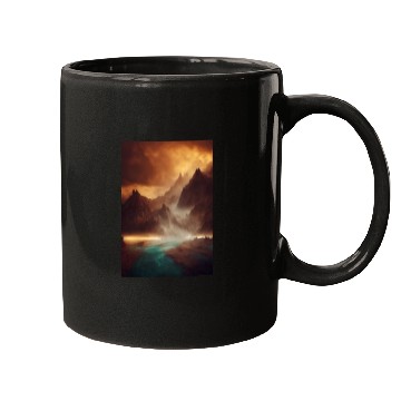 Discover Mountains on a river mystery painting Mugs