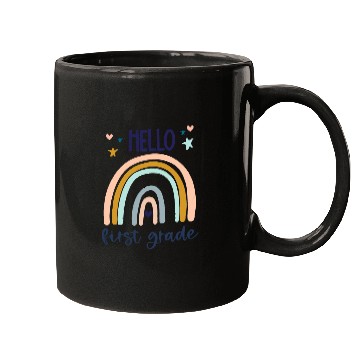 Discover Hello First Grade Retro Rainbow Cute for Teacher Mugs