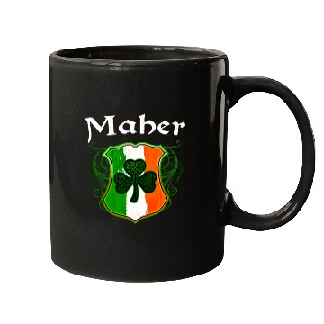 Discover Maher Irish Surname Ireland Flag Shield Shamrock Mugs