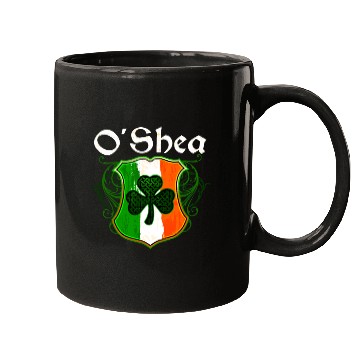 Discover O'Shea Irish Surname Ireland Flag Shield Shamrock Mugs