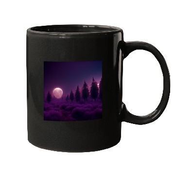 Discover Forest in night above purple clouds, moon Mugs
