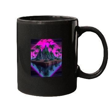 Discover Vaporwave Aesthetic Tropic Island With Palms And Mugs