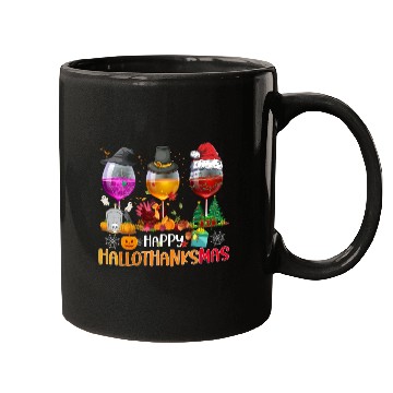 Discover Wine Glasses Witch Santa hat Happy Hallothanksmas Mugs