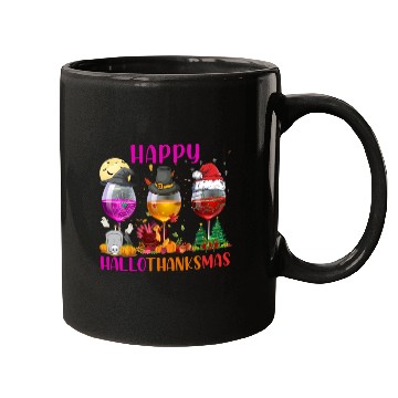 Discover Happy Hallothanksmas Wine Lover Halloween Thankful Mugs