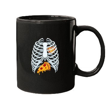 Discover Funny PIzza Skeleton Rib Cage Halloween Costume Mugs