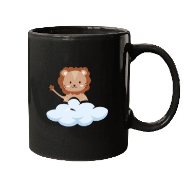 Discover Baby lion flying in the clouds. Mugs