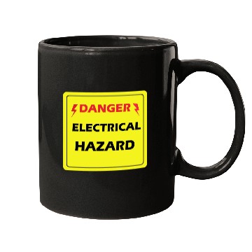 Discover Danger Electrical Hazard Yellow warning Label Mugs