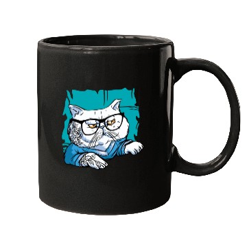 Discover Stylish Nerd Persian Cat Beanie Glasses Tattoo Mugs